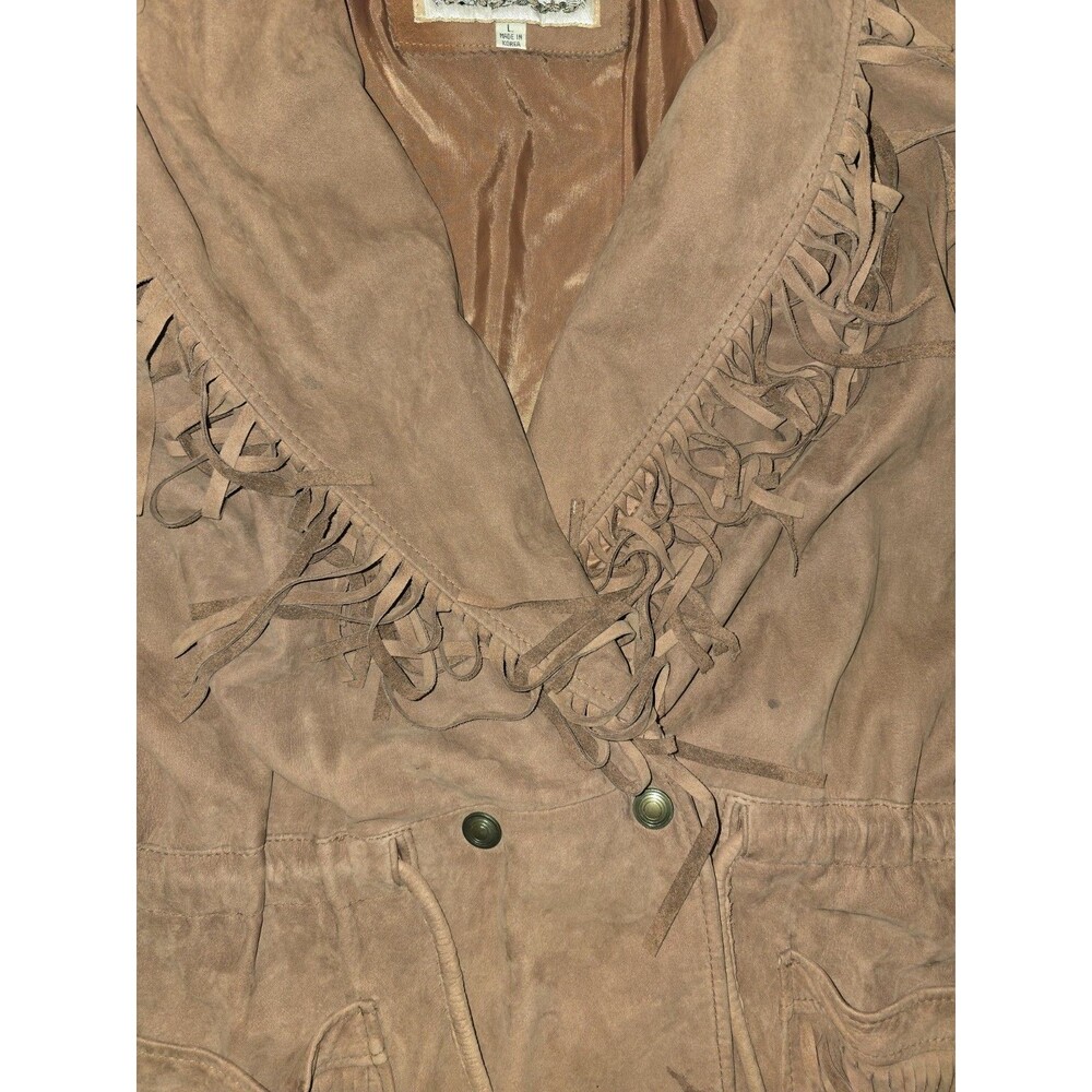 Leather Suede Jacket Womens SZ L Fringe Western Grunge Cowgirl WSpice Rustic - Picture 12 of 16